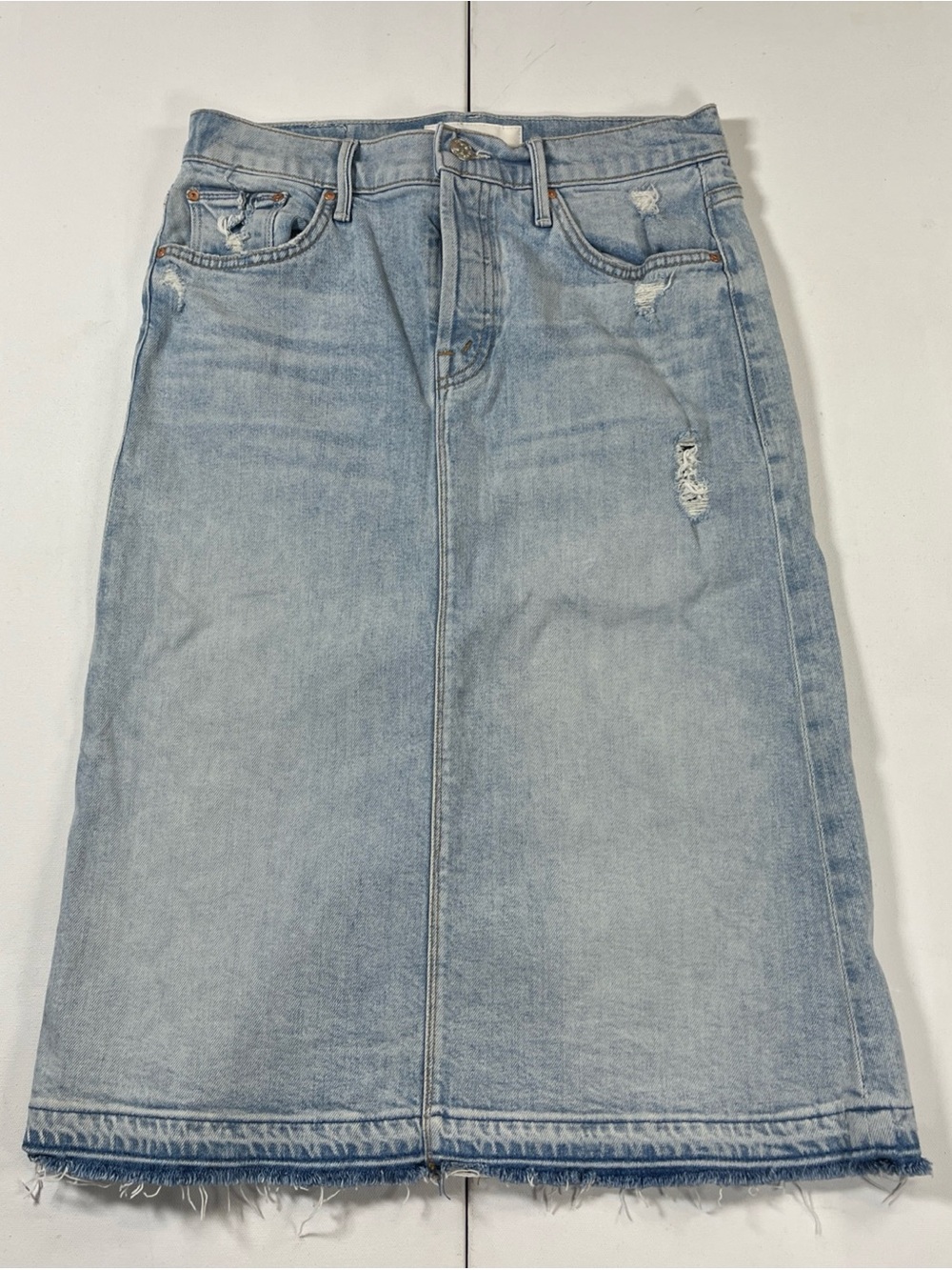 Mother Denim Vagabond Skirt Women's Size 26 Blue Stretch The Midi Undone Hem
